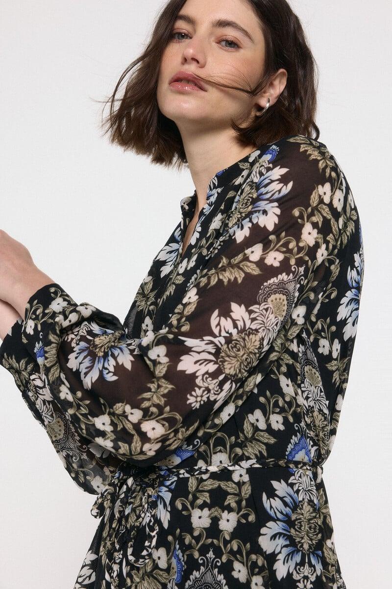 Cortefiel Vestido Corto Fluido Manga Larga