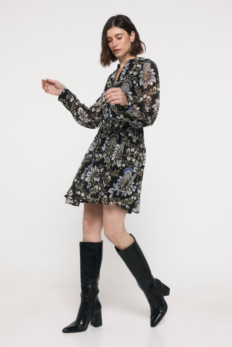 Cortefiel Vestido Corto Fluido Manga Larga