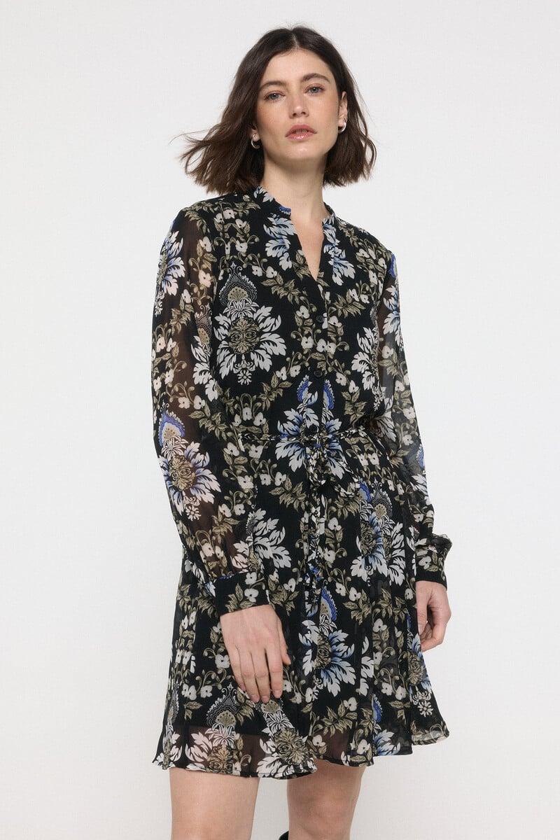 Cortefiel Vestido Corto Fluido Manga Larga