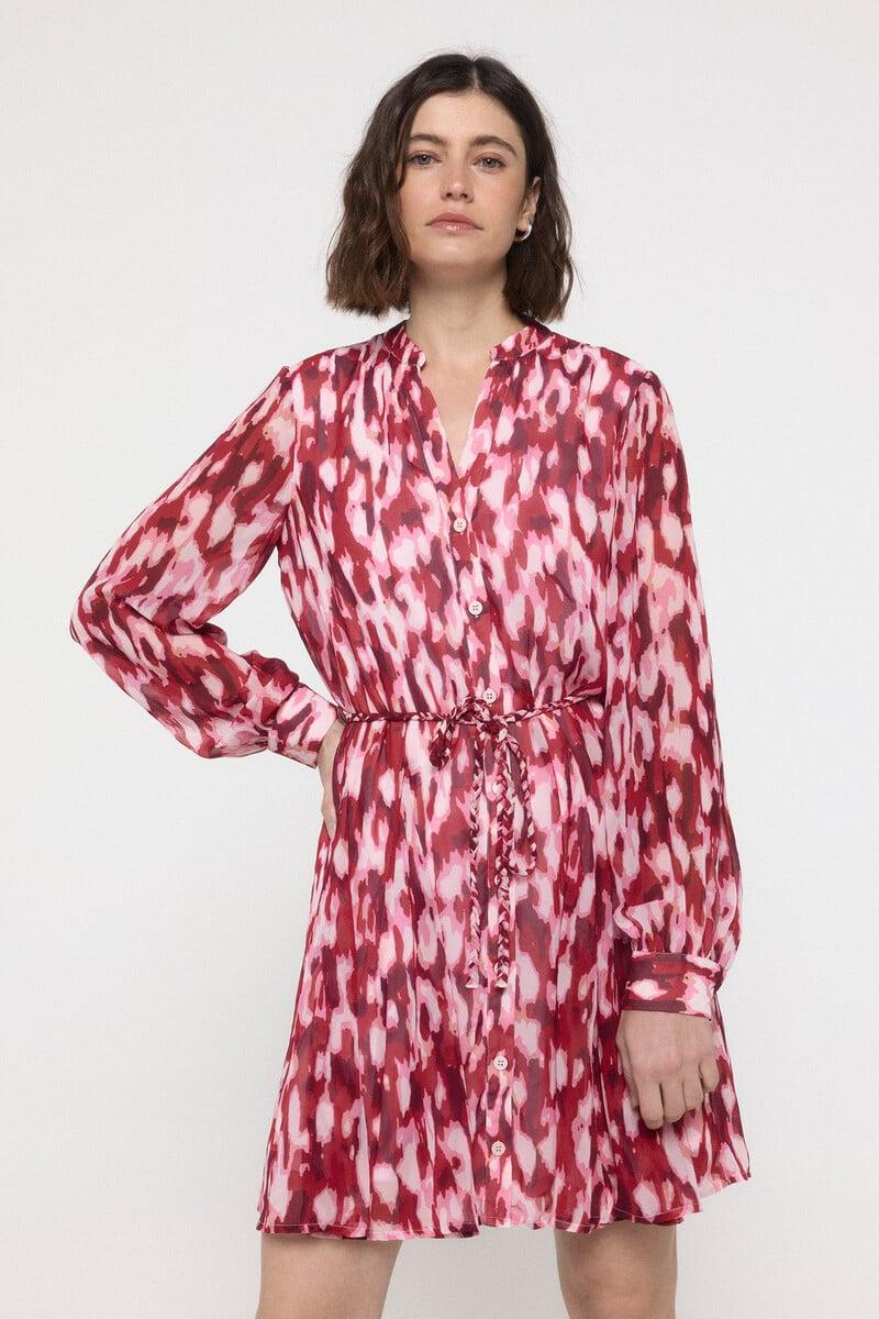 Cortefiel Vestido Corto Fluido Manga Larga