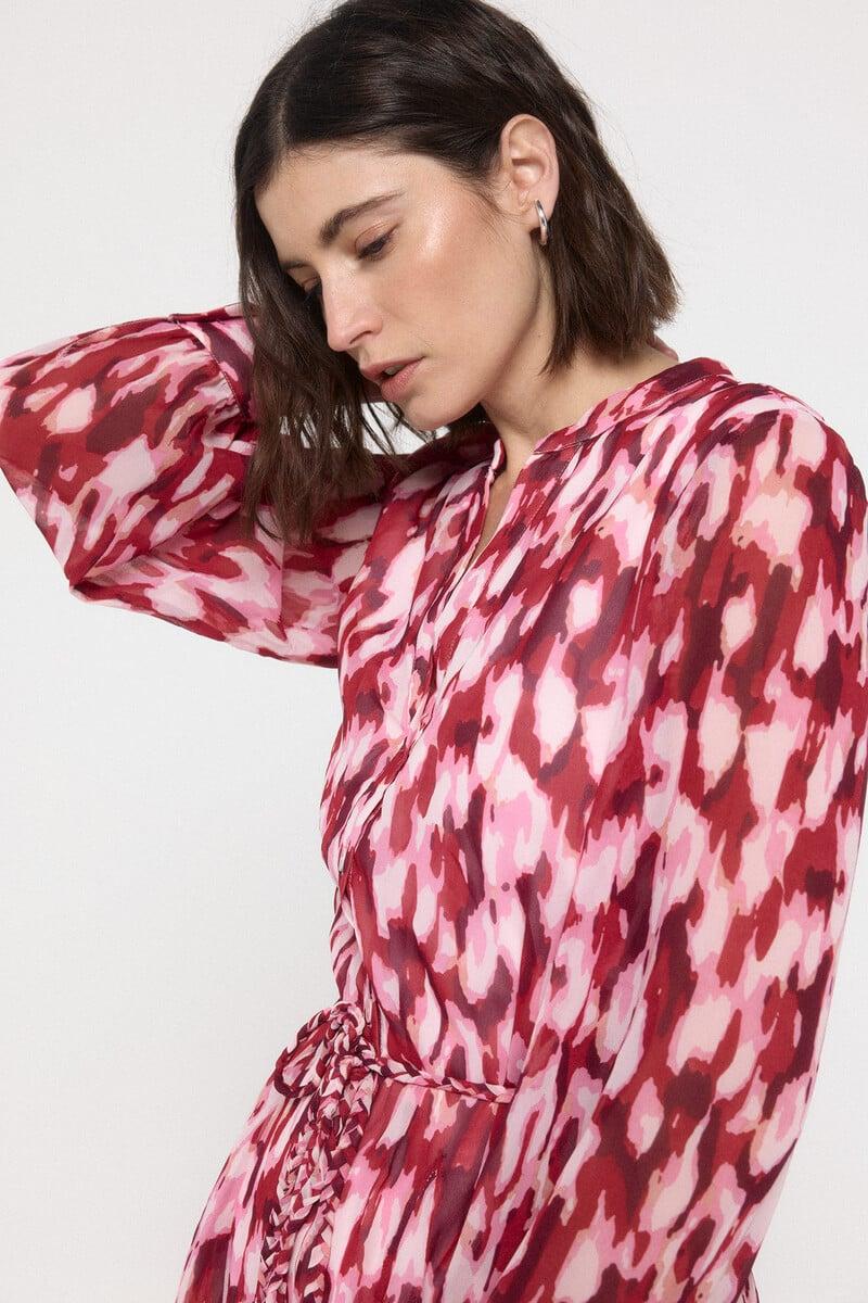 Cortefiel Vestido Corto Fluido Manga Larga