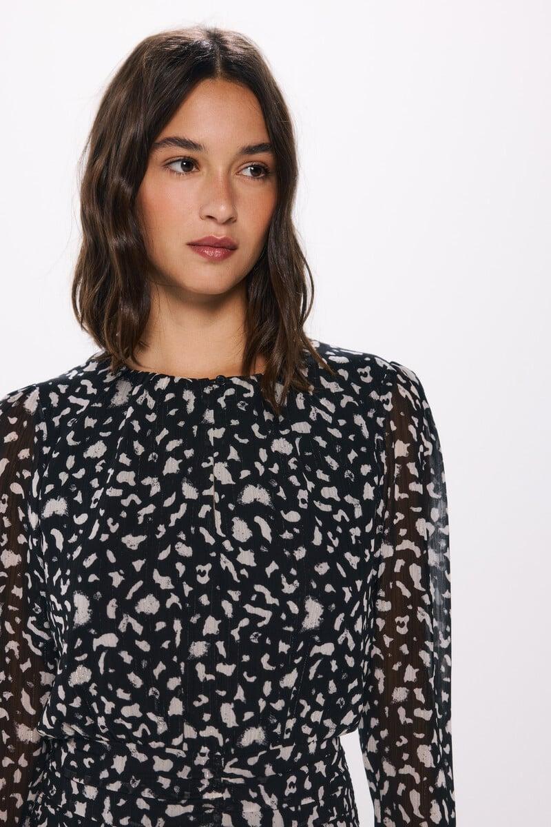 Cortefiel Vestido Corto Gasa Estampado Animal