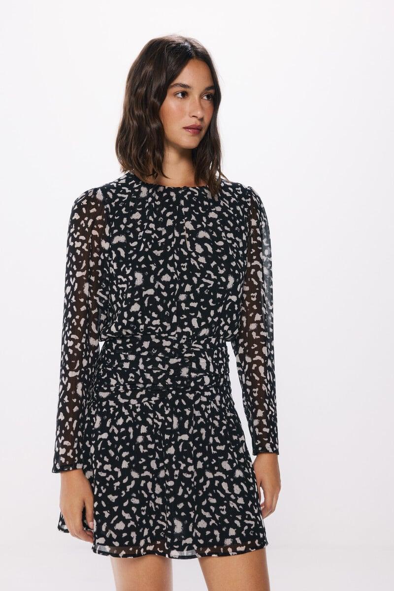 Cortefiel Vestido Corto Gasa Estampado Animal