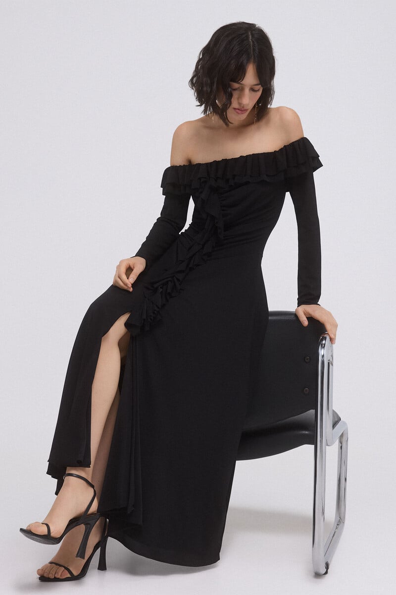 Cortefiel Vestido De Punto Con Volantes