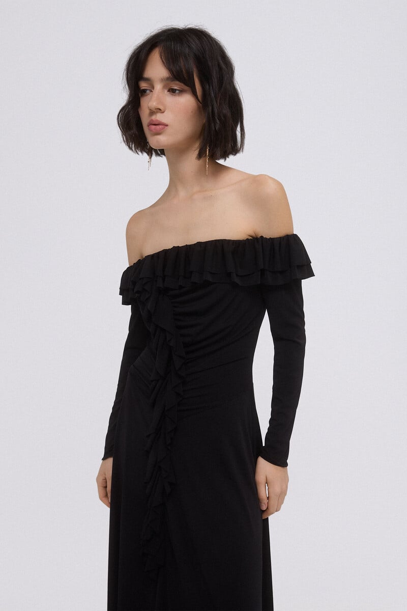 Cortefiel Vestido De Punto Con Volantes