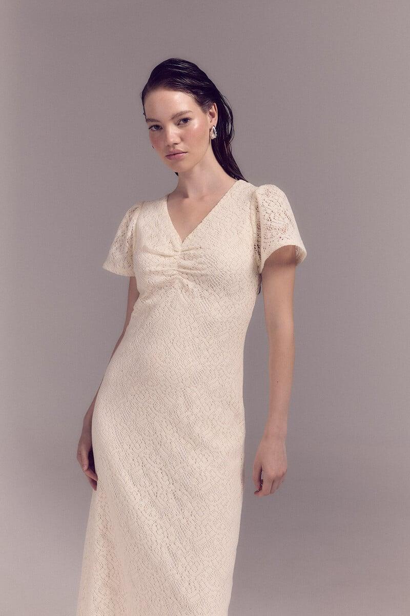 Cortefiel Vestido Encaje Crudo