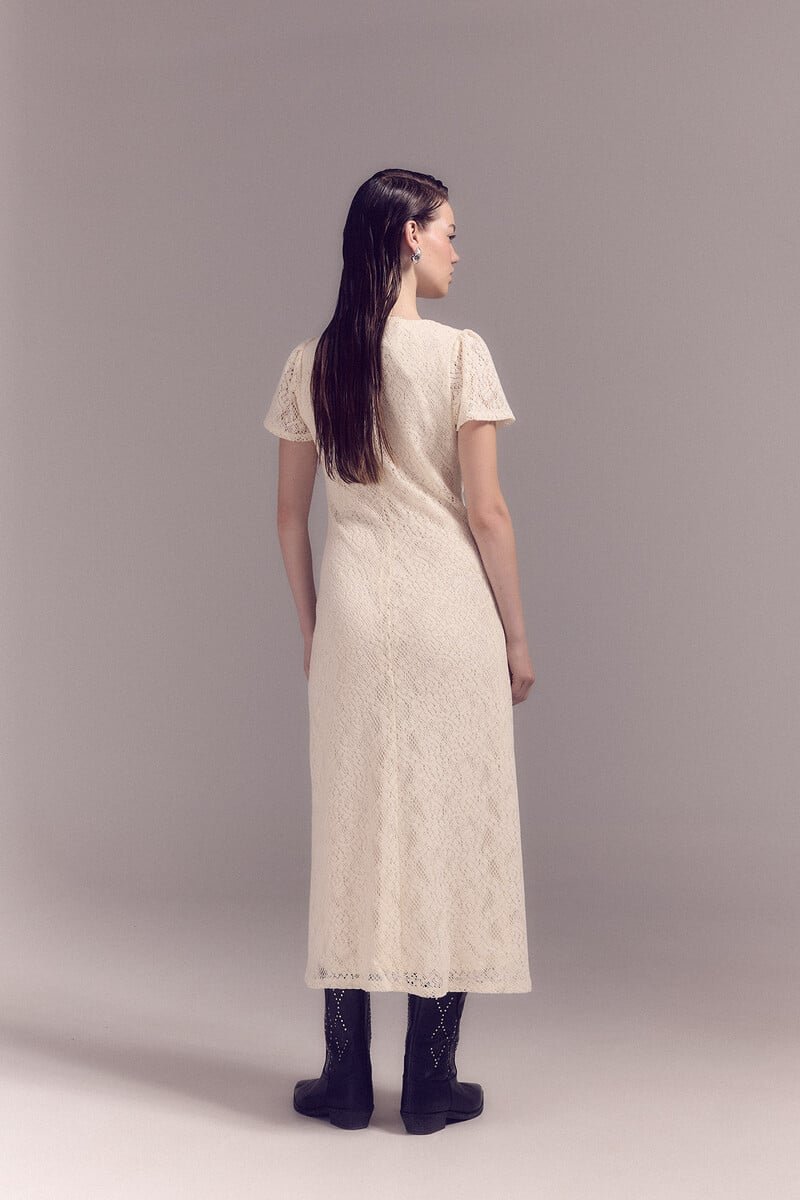 Cortefiel Vestido Encaje Crudo