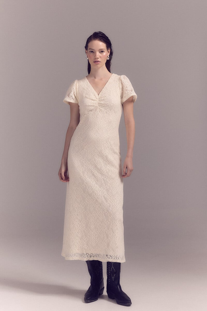 Cortefiel Vestido encaje crudo