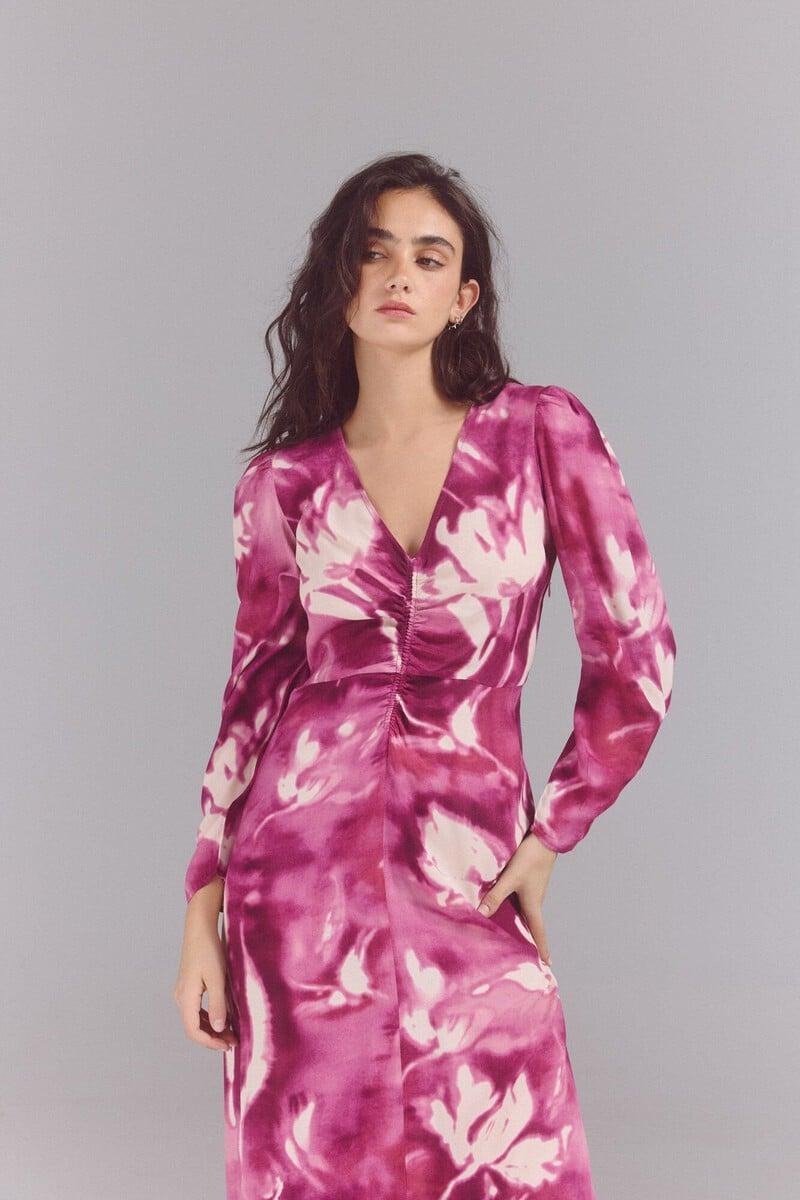 Cortefiel Vestido Estampado Detalle Frunce