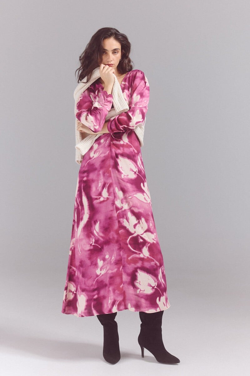 Cortefiel Vestido Estampado Detalle Frunce