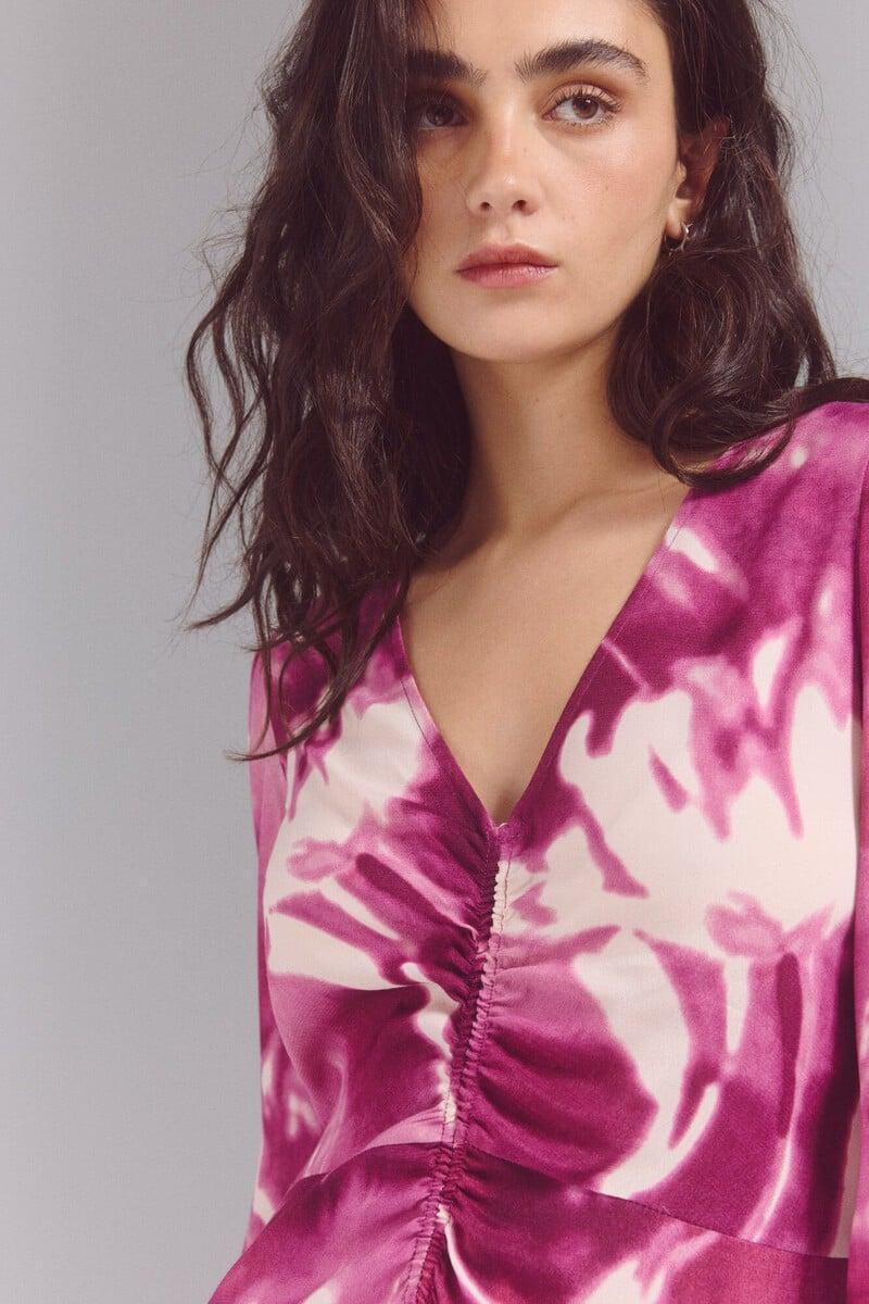 Cortefiel Vestido Estampado Detalle Frunce
