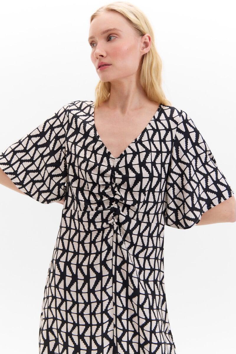 Cortefiel Vestido Estampado Detalle Frunce