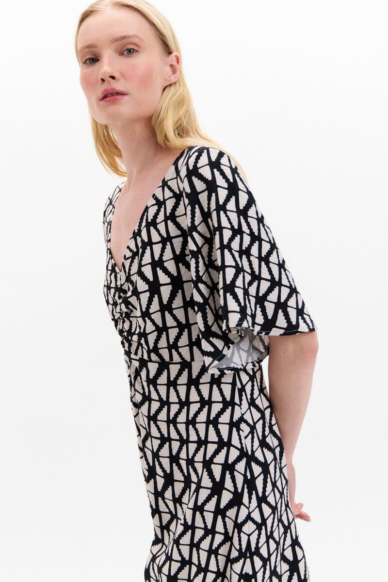 Cortefiel Vestido Estampado Detalle Frunce
