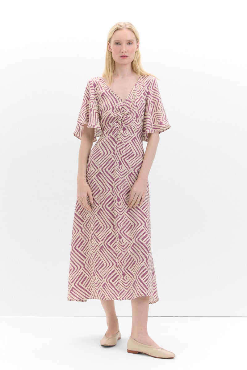 Cortefiel Vestido Estampado Detalle Frunce