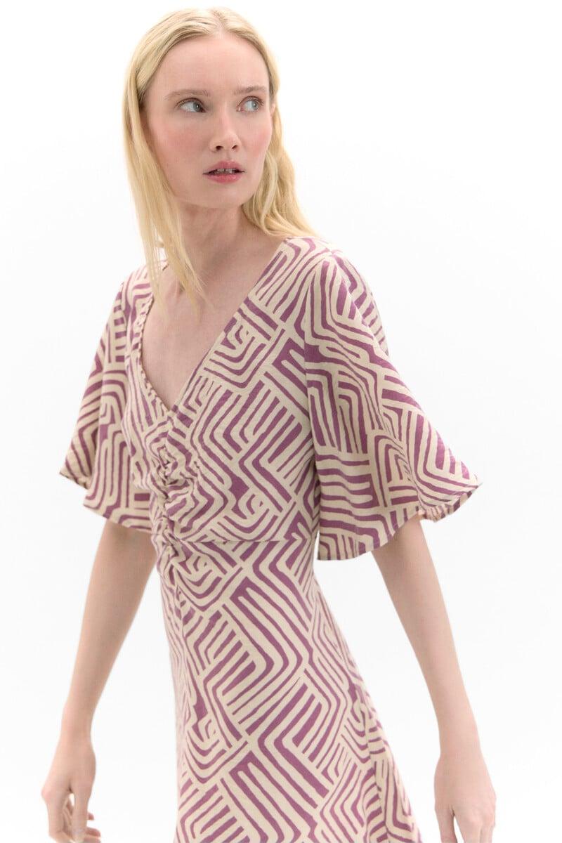 Cortefiel Vestido Estampado Detalle Frunce