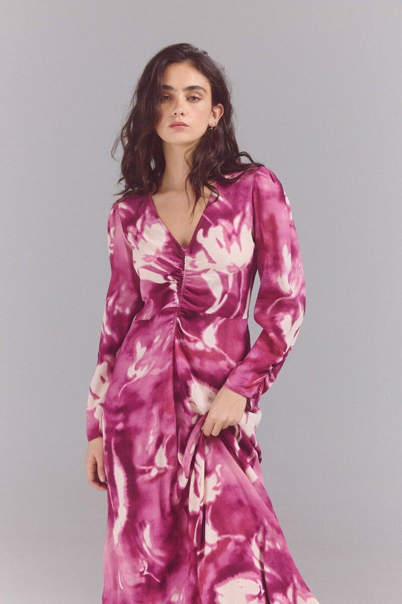 Cortefiel Vestido estampado detalle frunce