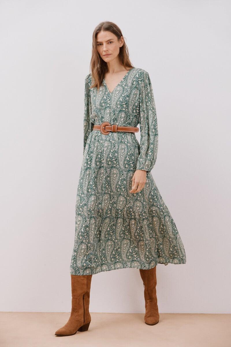 Cortefiel Vestido Estampado Largo