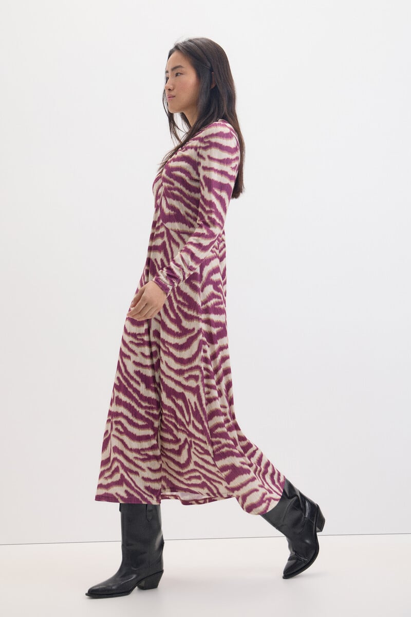 Cortefiel Vestido Estampado Manga Murciélago