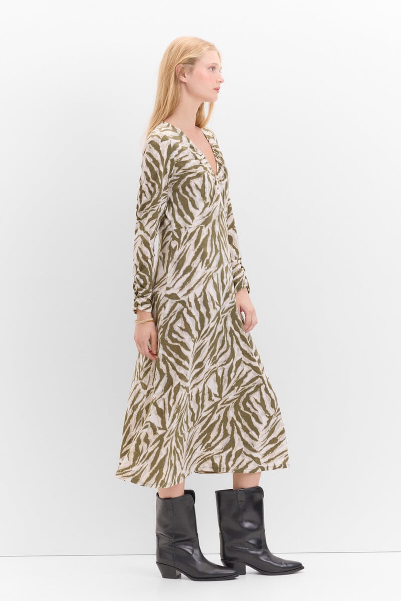 Cortefiel Vestido Estampado Manga Murciélago