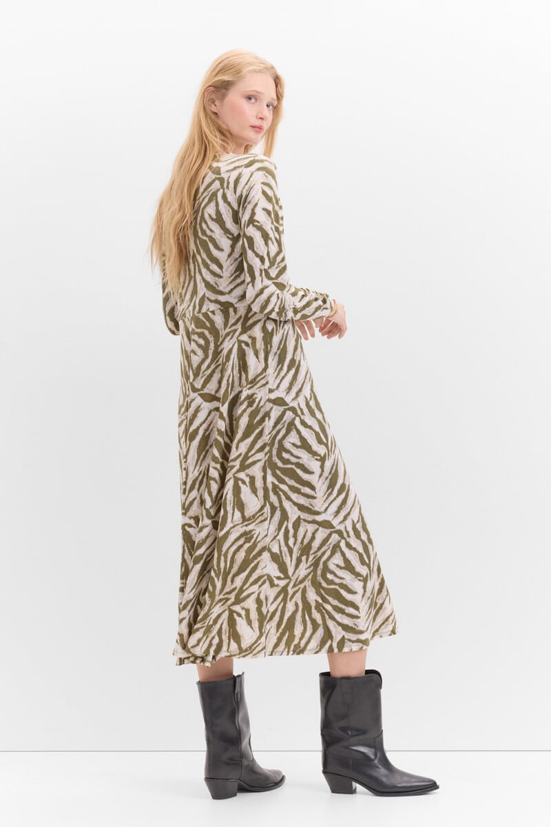 Cortefiel Vestido Estampado Manga Murciélago