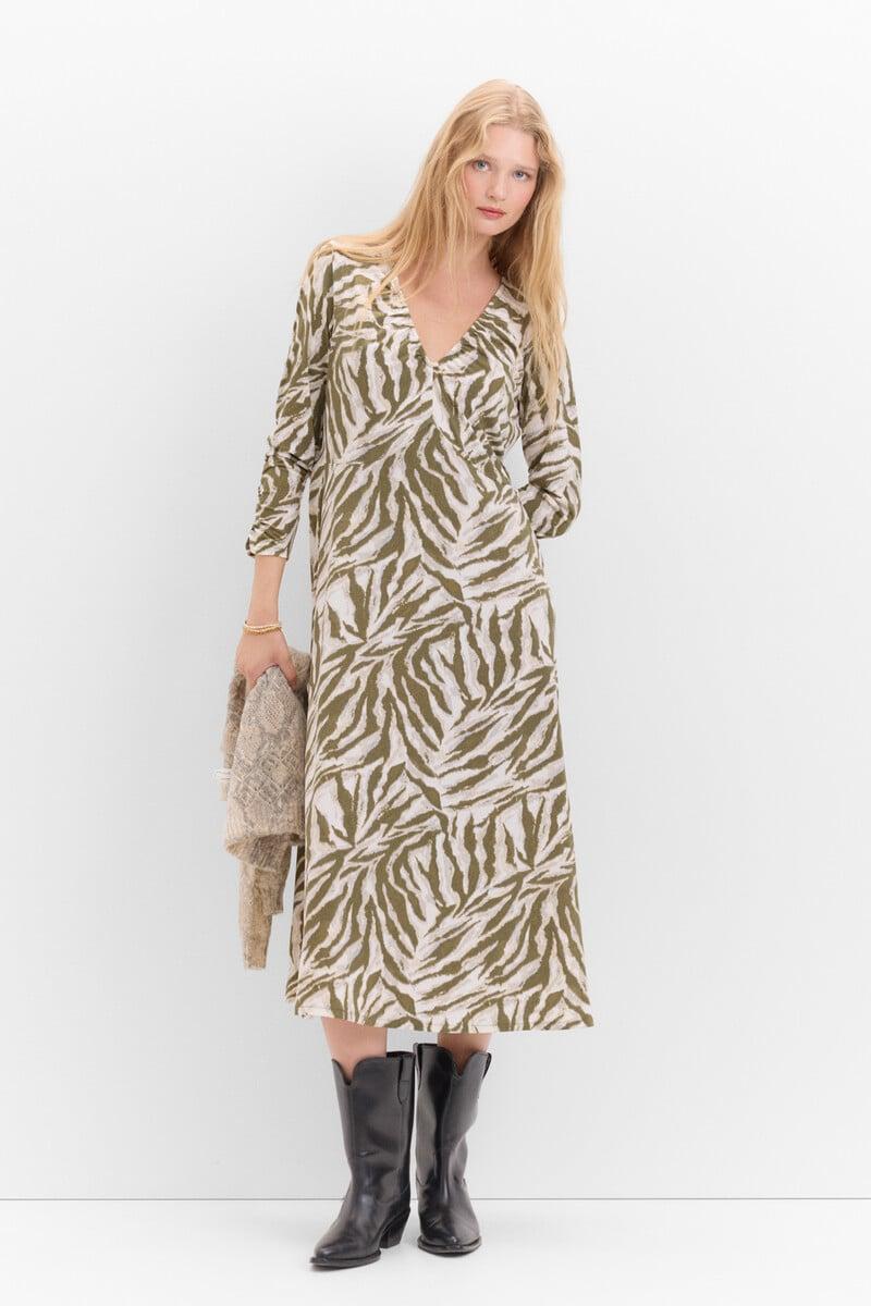 Cortefiel Vestido estampado manga murciélago