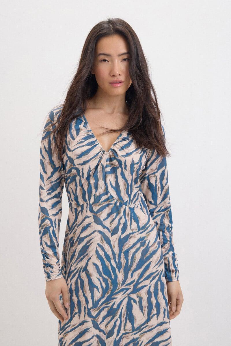 Cortefiel Vestido Estampado Manga Murciélago