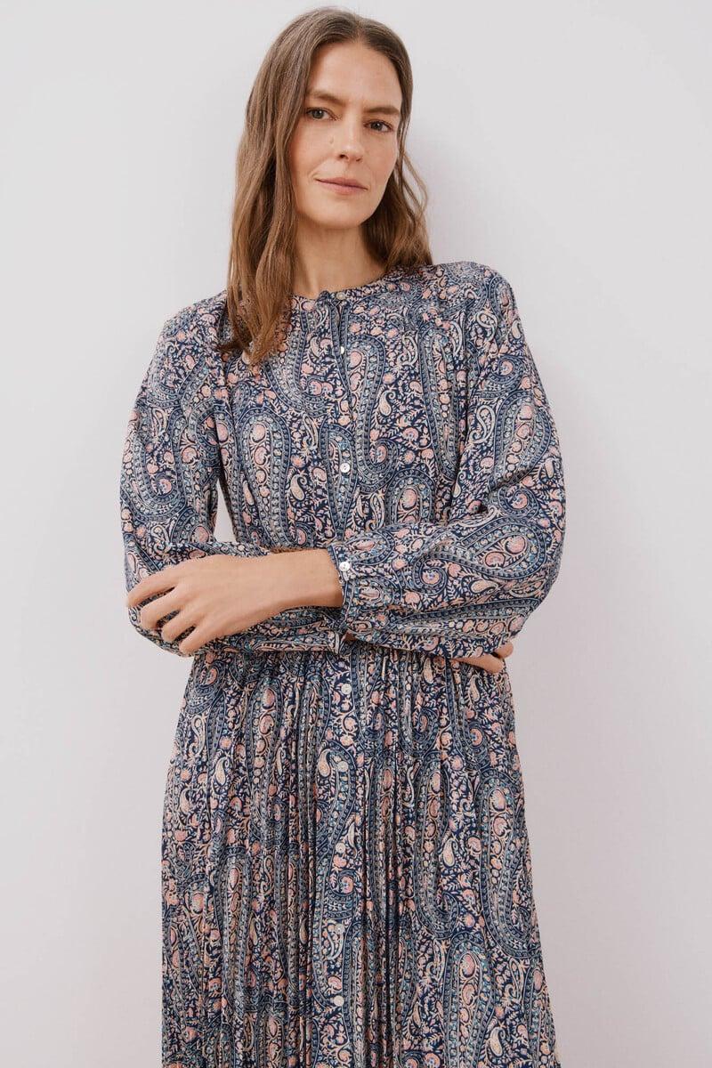 Cortefiel Vestido Estampado Plisado