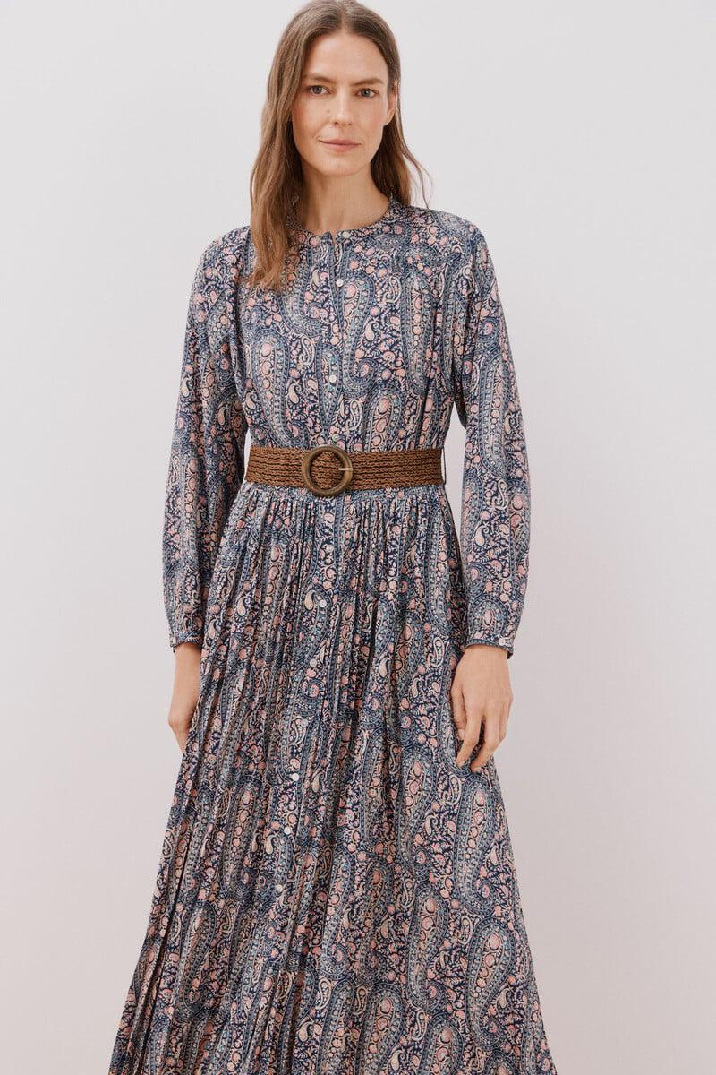 Cortefiel Vestido Estampado Plisado