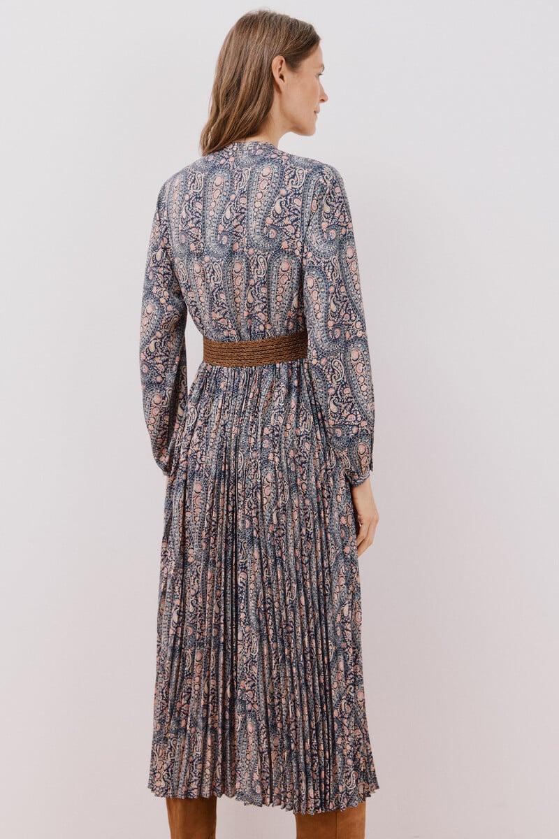 Cortefiel Vestido Estampado Plisado