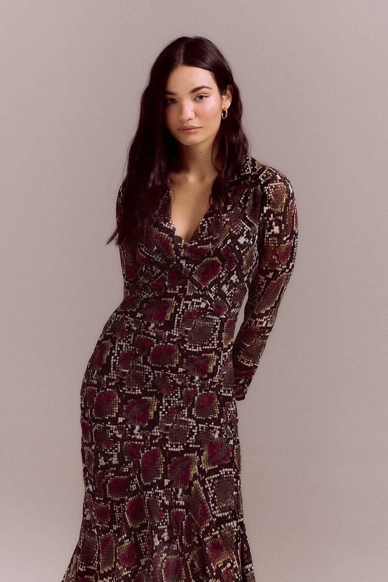 Cortefiel Vestido Estampado Serpiente