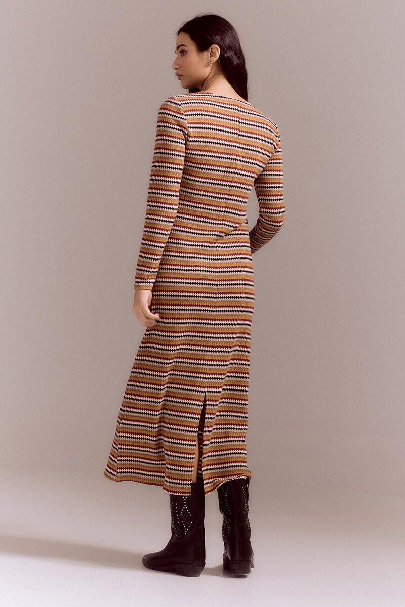 Cortefiel Vestido Estructura Rayas Multicolor