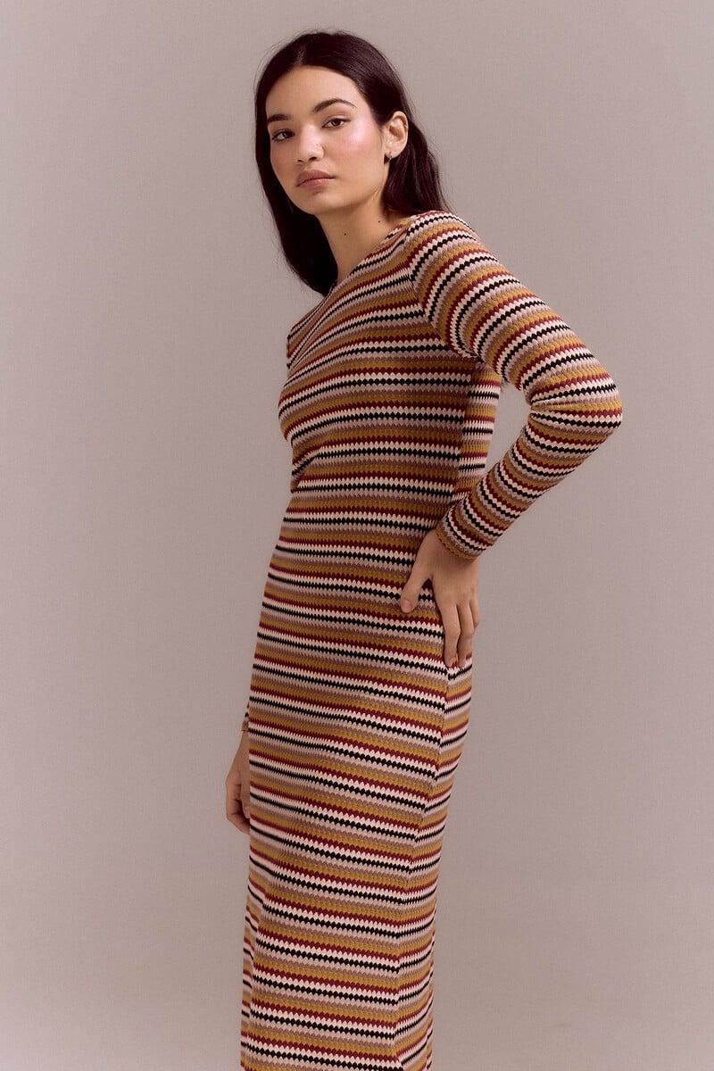 Cortefiel Vestido Estructura Rayas Multicolor
