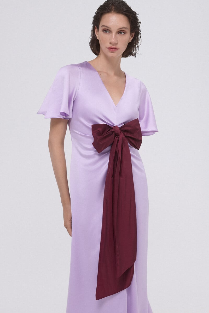 Cortefiel Vestido frunces con lazo contraste