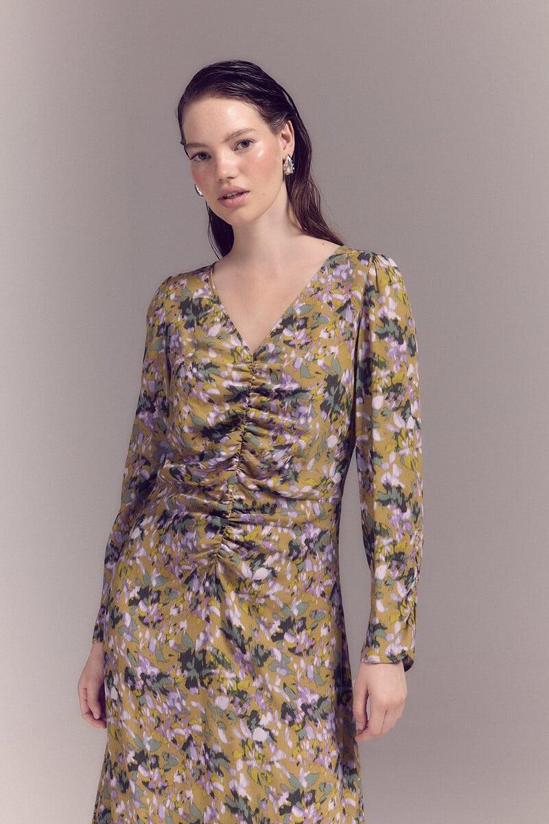Cortefiel Vestido Frunces Estampado