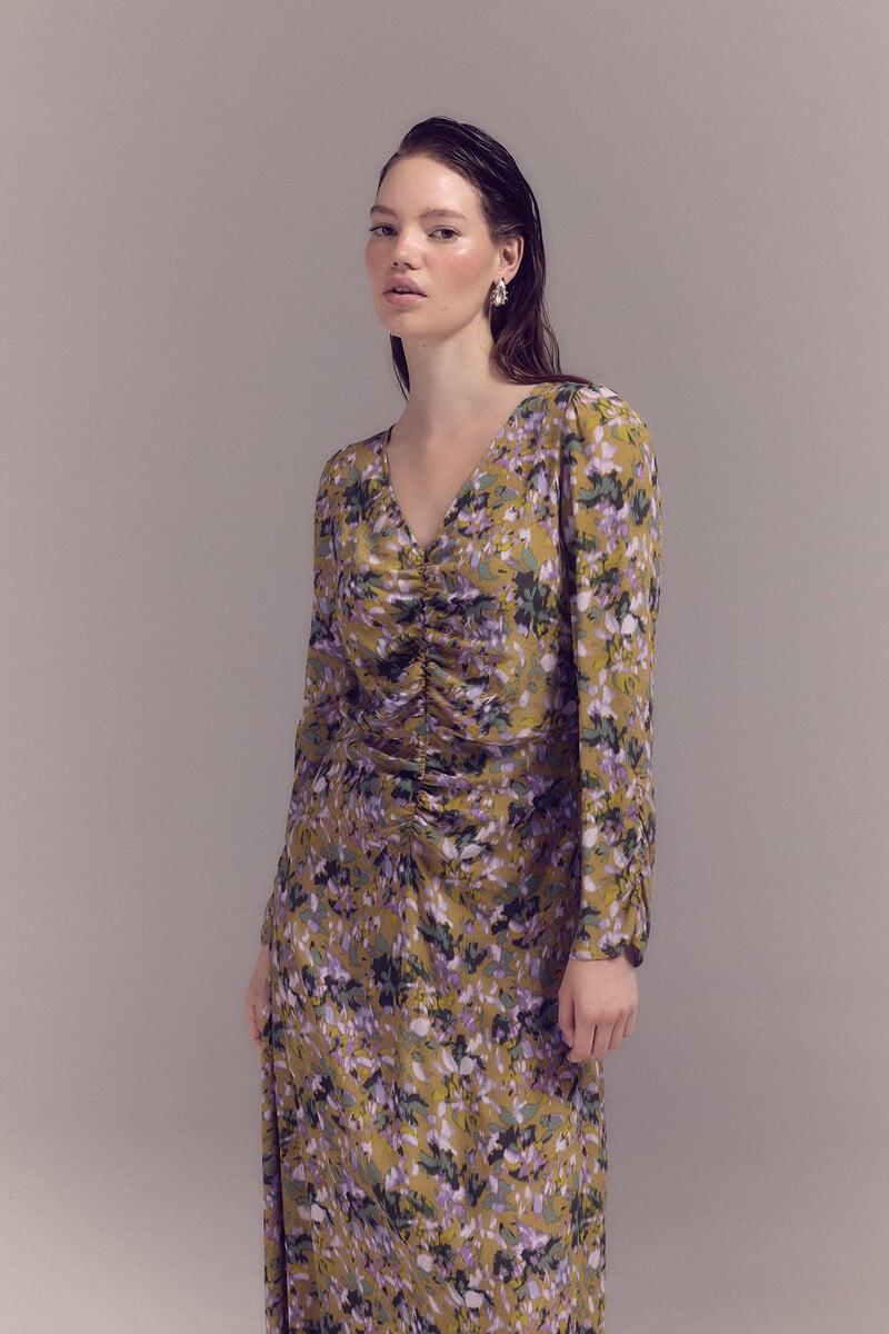 Cortefiel Vestido Frunces Estampado
