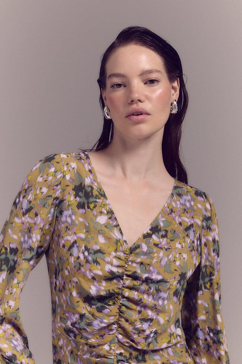 Cortefiel Vestido Frunces Estampado