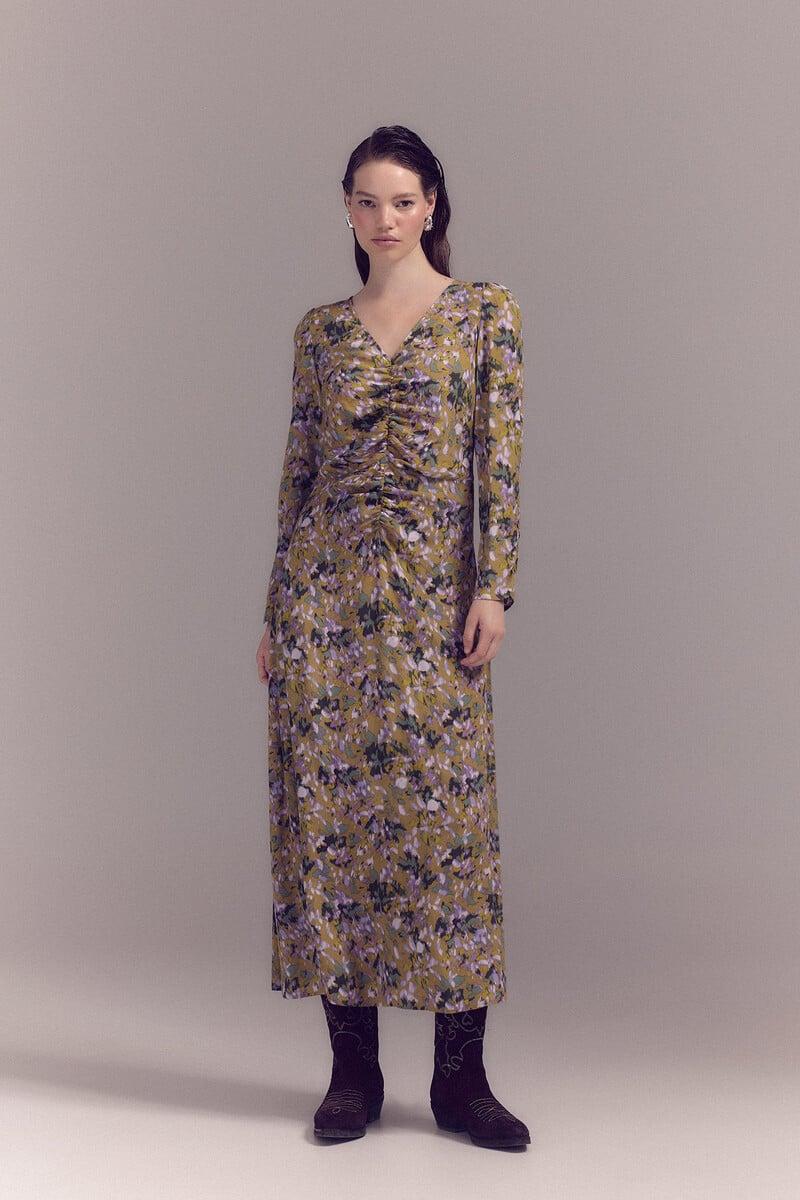 Cortefiel Vestido frunces estampado