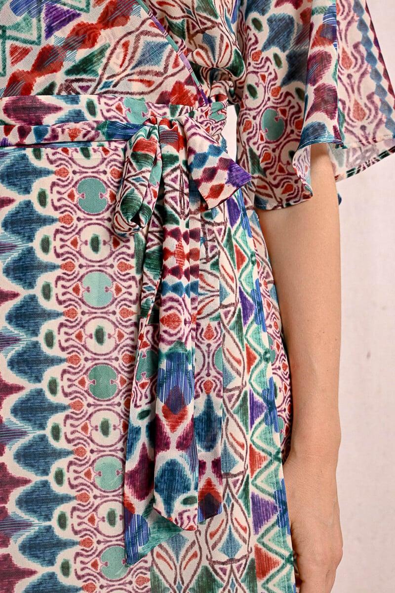 Cortefiel Vestido Largo Con Estampado Y Lazada