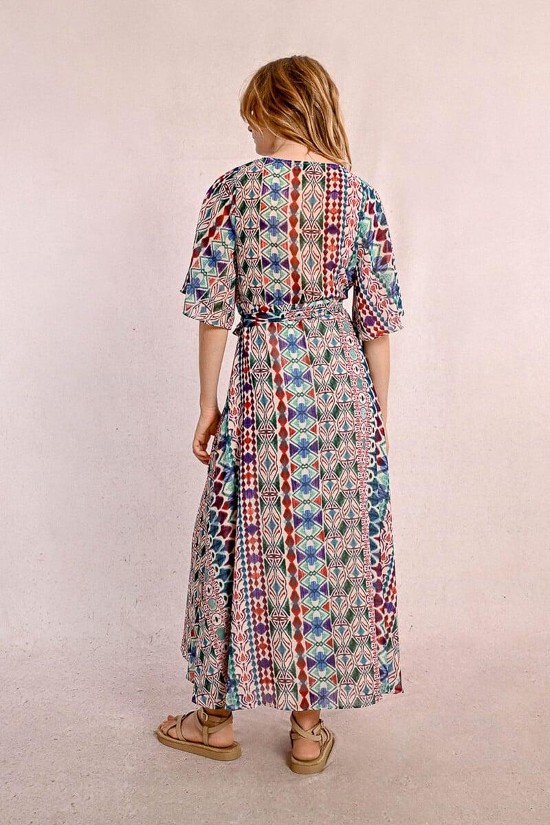 Cortefiel Vestido Largo Con Estampado Y Lazada