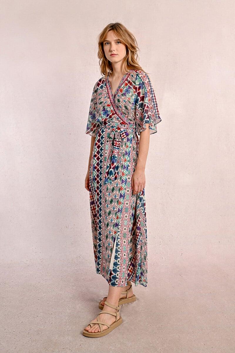 Cortefiel Vestido Largo Con Estampado Y Lazada