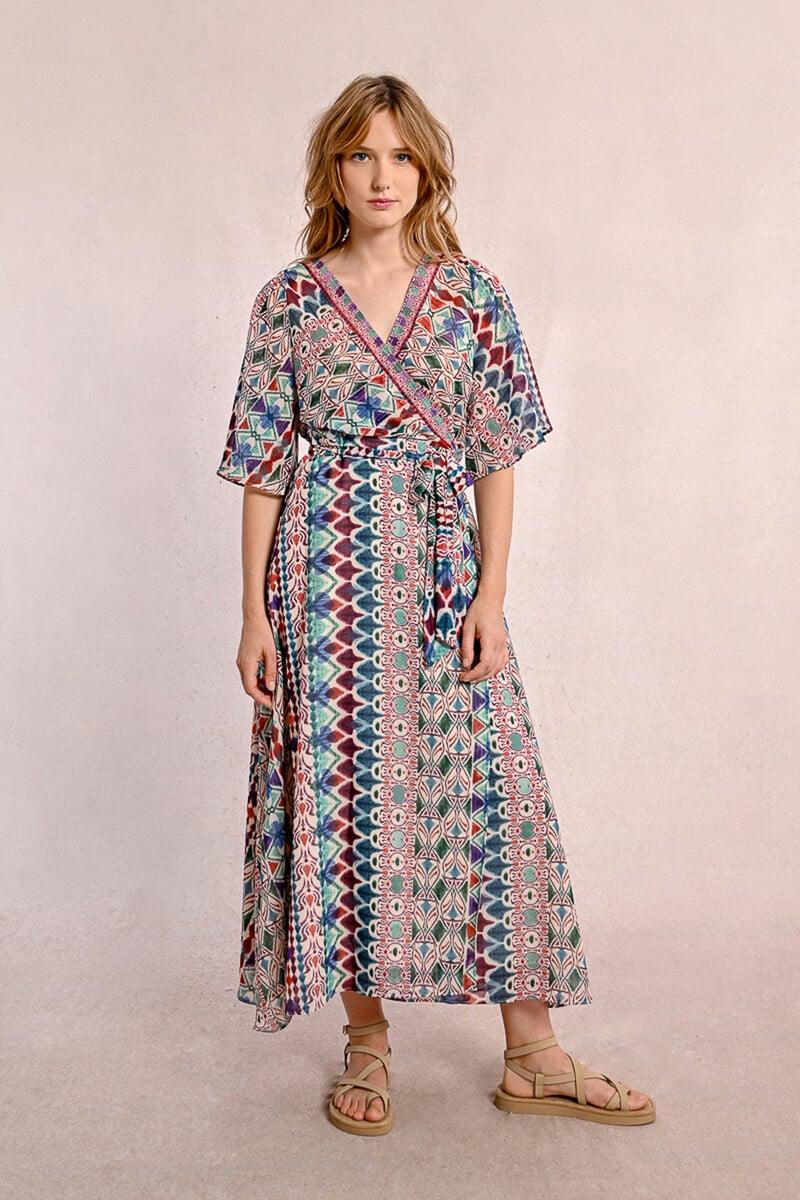 Cortefiel Vestido largo con estampado y lazada