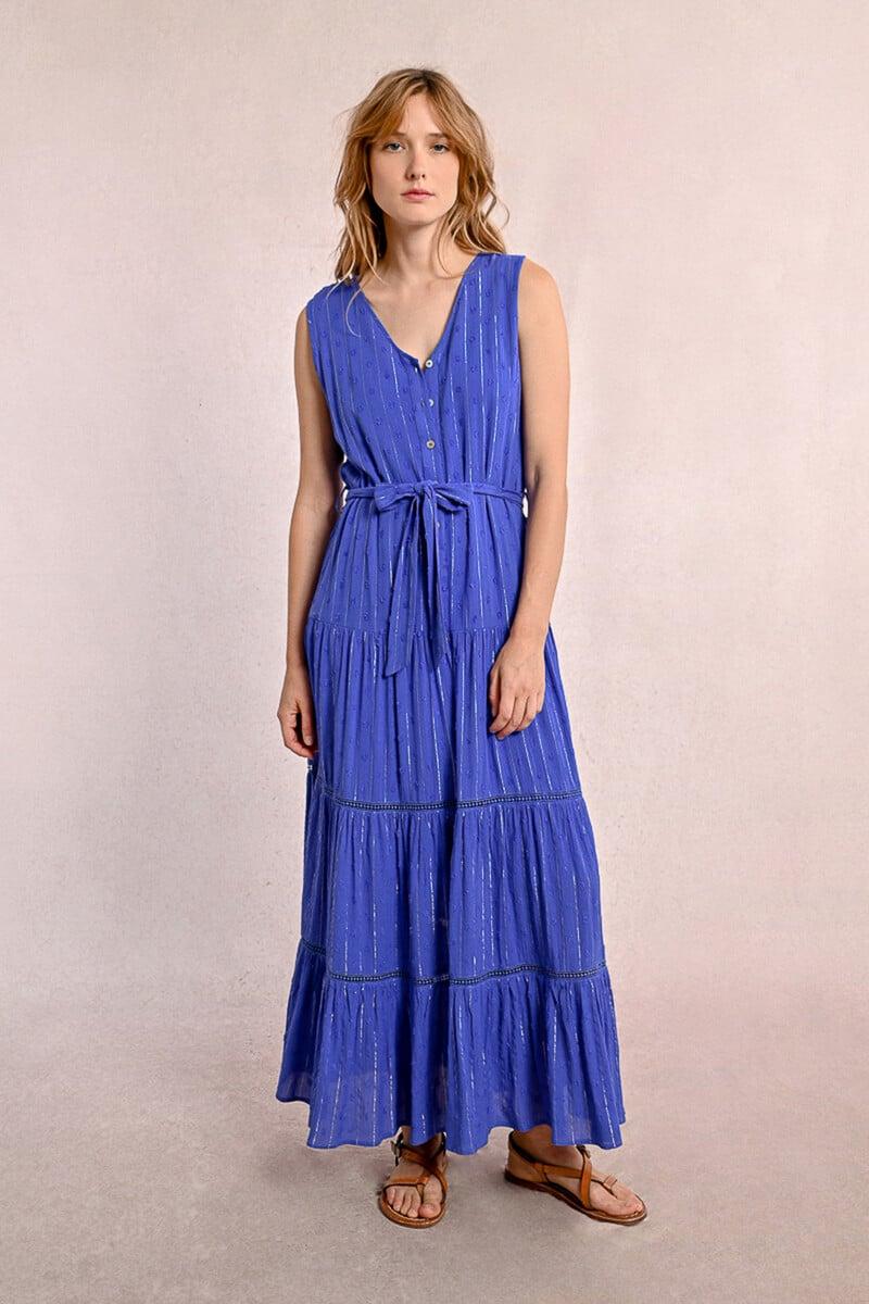 Cortefiel Vestido Largo Con Volantes Y Estampado