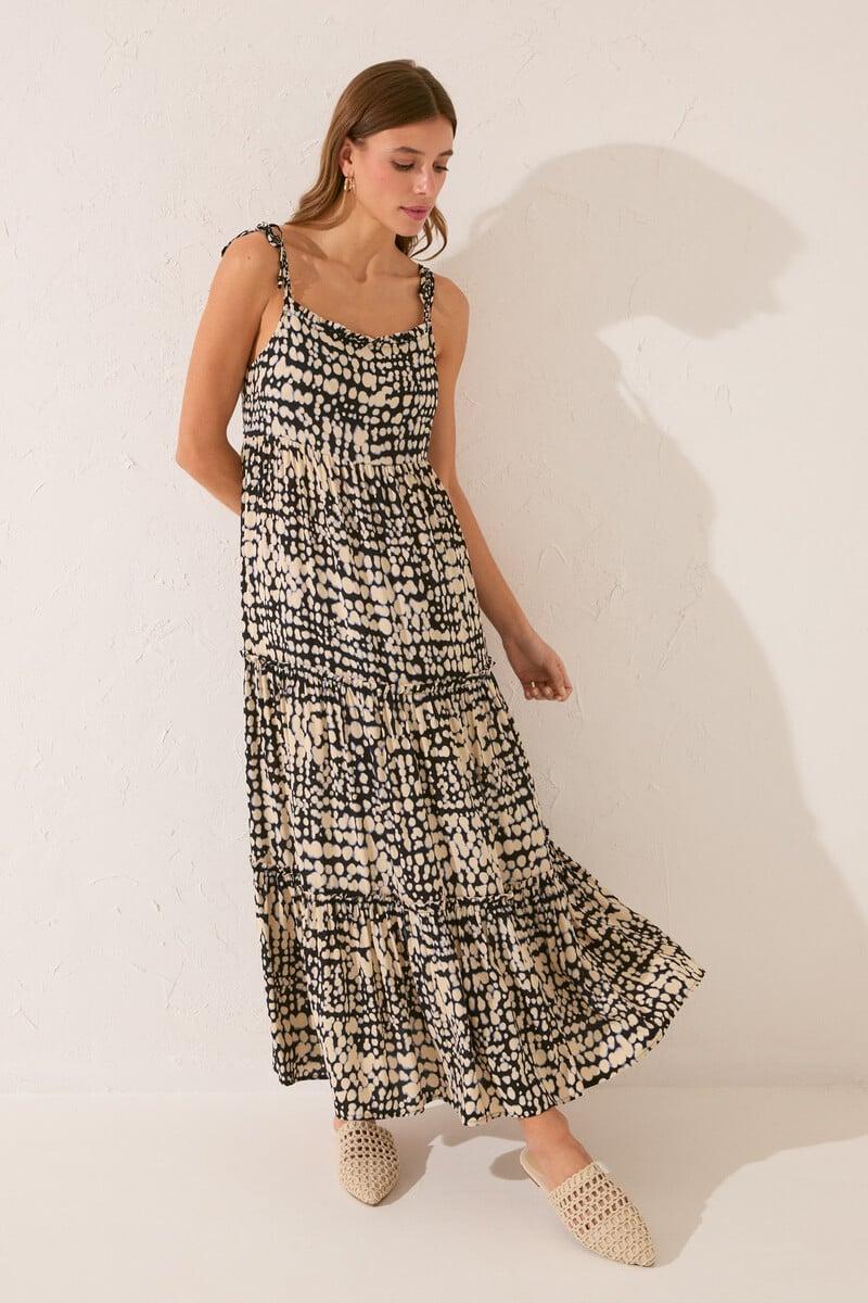 Cortefiel Vestido largo estampado volantes