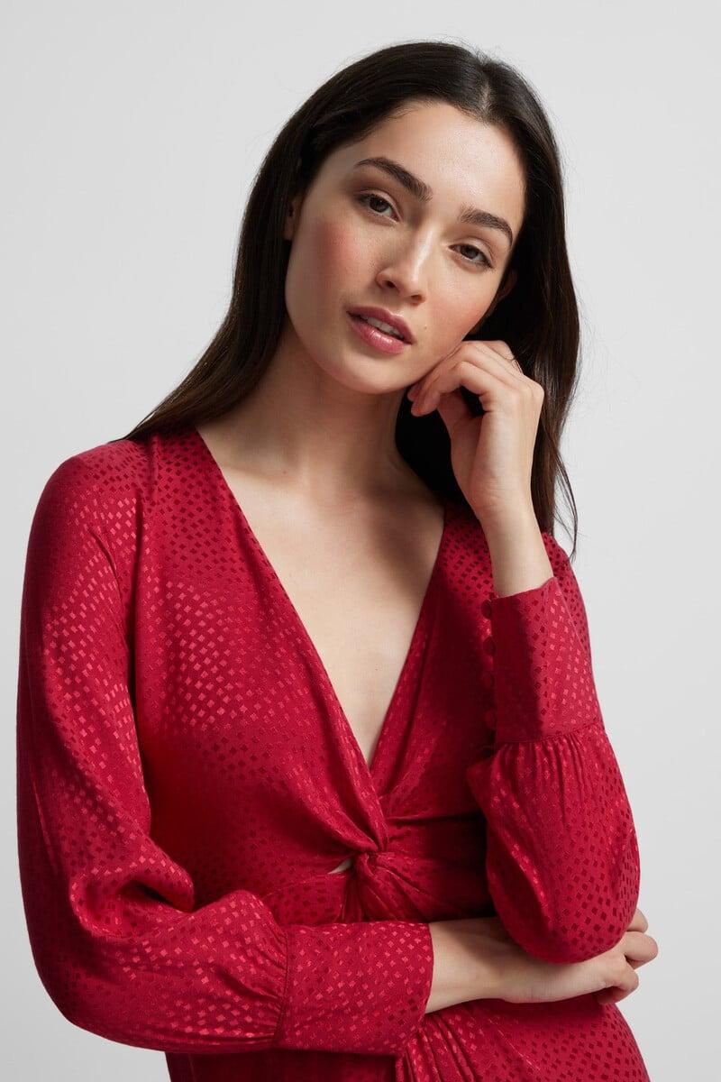 Cortefiel Vestido Largo Nudo Jacquard