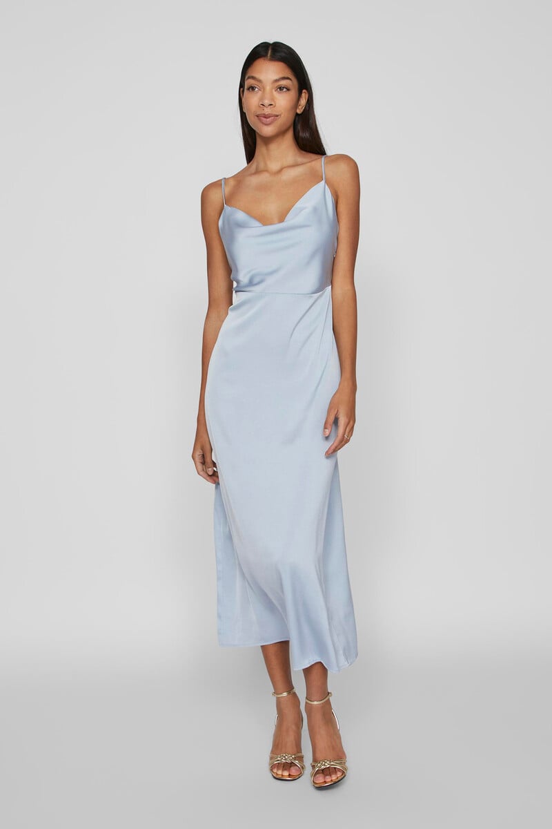 Cortefiel Vestido Largo Satinado Escote Drapeado