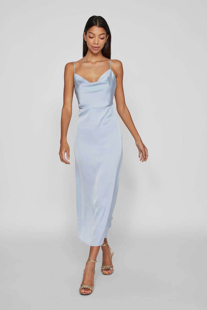 Cortefiel Vestido Largo Satinado Escote Drapeado