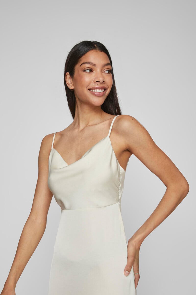 Cortefiel Vestido Largo Satinado Escote Drapeado