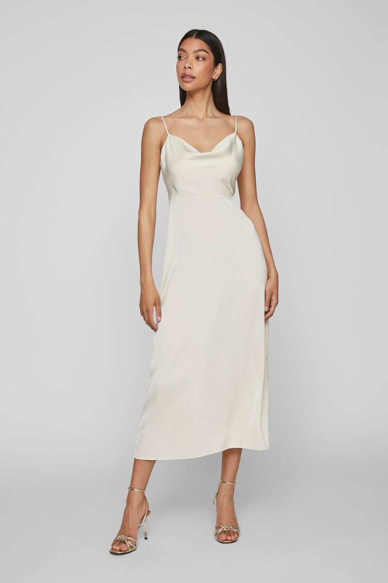 Cortefiel Vestido Largo Satinado Escote Drapeado