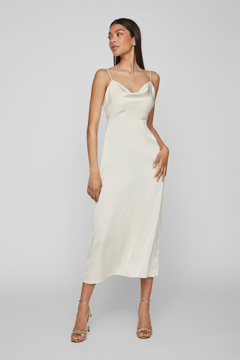 Cortefiel Vestido Largo Satinado Escote Drapeado