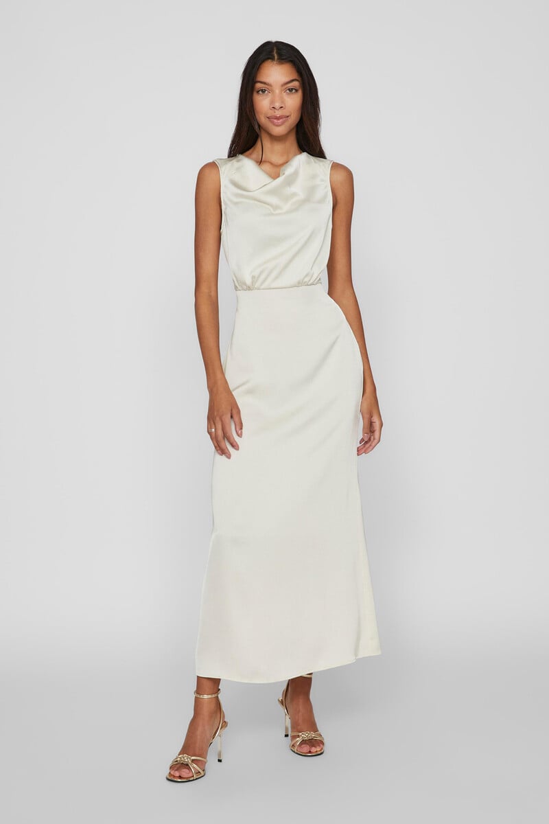Cortefiel Vestido largo satinado escote drapeado